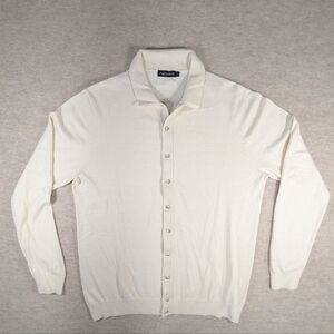 Paul Fredrick 55% Silk, Cotton & Cashmere Cream Off White Knit Polo Sweater Sz L